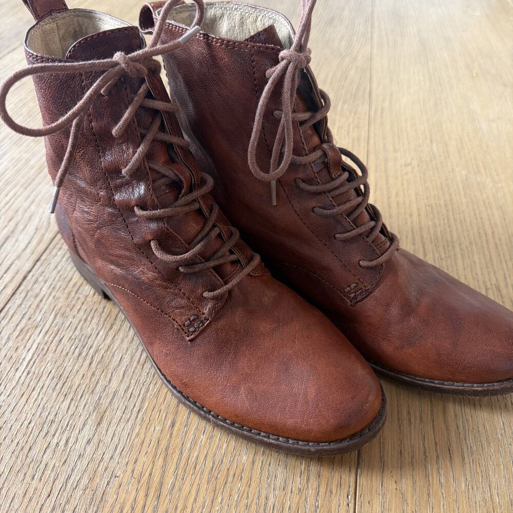 FRYE Jillian Leather Lace Up 7 Brown Ankle Boots‎ Prairie Cowgirl Boho Western